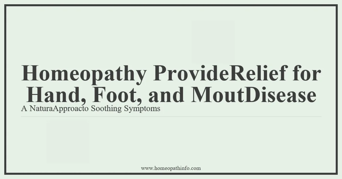 Homeopathy Provides Relief for Hand, Foot, and Mouth Disease: A Natural Approach to Soothing Symptoms 1 Homeopathy ProvideRelief for Hand Foot and MoutDisease A NaturaApproacto Soothing Symptoms